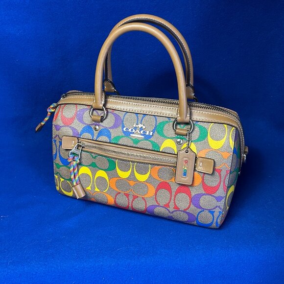 Coach Handbags - Coach Rowan Satchel in Signature Canvas with Rainbow Motif – Excellent Condition